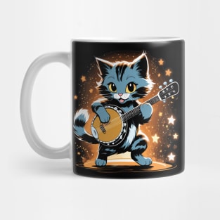 Dancing grey cat with his banjo Mug